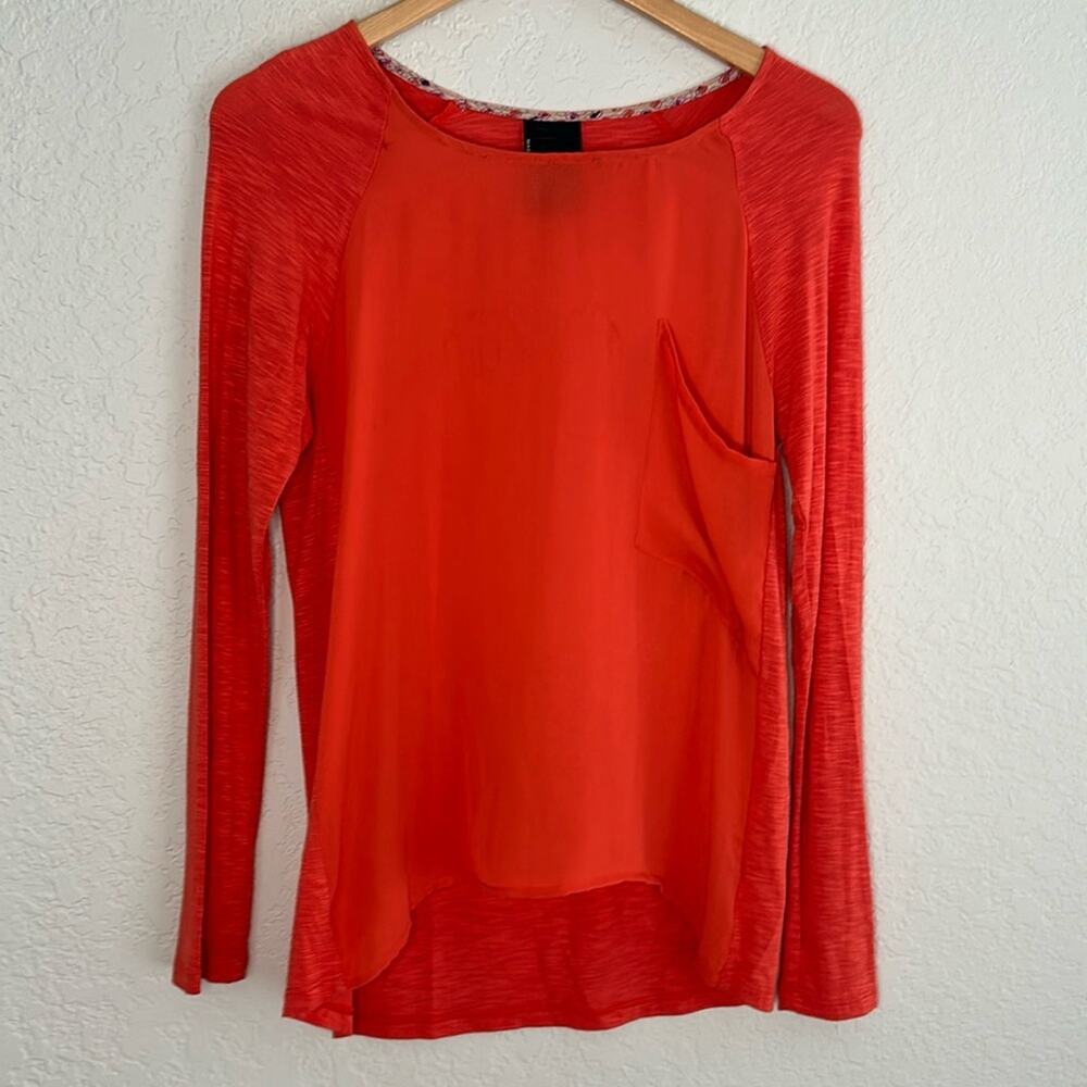 Dolan Los Angeles Orange T-Shirt Sheer Pocket Long Sleeve Silky Tee Fall